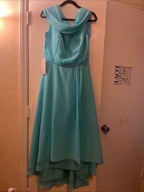 Girls Aqua Blue Cowl Neck Occasion Dress